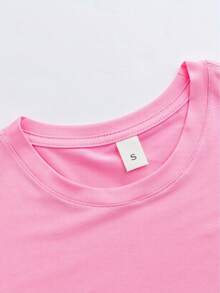 Camiseta manga corta cuello redondo 100% algodón, estampado trendy, tejido ligero y ventilado, estilo moda casual, apta para vida diaria, salidas informales y citas en primavera, verano y otoño - rosa - Ver 3