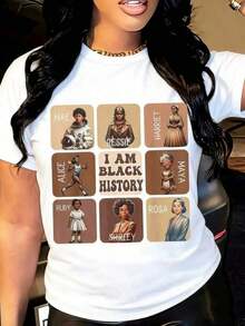 ropa de mujer Camiseta blanca de manga corta, unisex, con gráficos de íconos femeninos y texto "I Am", camiseta casual de algodón cómoda, adecuada para uso diario y eventos de celebración, disponible en múltiples tallas, camisas de mujer - Blanco - Ver 2