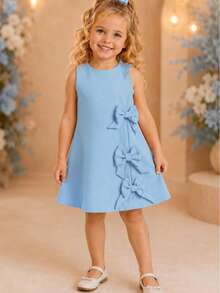 Children's Dress Blogger Elegant Charming Girl Details In Bows On The Sides Fashion Look Light Perfect Comfortable Sophisticated Party Outing Gift Usual Fashion Comfortable Mini Diva Loose  Delicate Versatile Practical Photo Shoot Fashion Skirt Flared - 淺藍色 - 查看 2