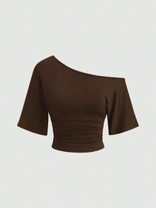 Nuevo conjunto de 3 piezas ajustado con hombros descubiertos, estilo sexy europeo y americano. Camiseta de unicolor versátil y casual para mujer, adecuada para primavera/verano, uso diario, ir al trabajo, citas - Multicolor - Ver 3