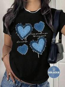 Women's Basic Short Sleeve T-Shirt Autumn/Winter 2025: Round Neck, Loose Fit,  Heart Print, Soft Fabric With Impeccable Drape And Ultra-Versatile Blouses For Women, Women's T-Shirts, Casual Blouses For Ladies - 黑色 - 查看 6