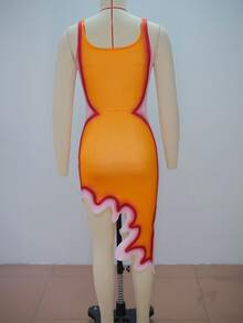 Vestido tirantes estampado ajustado falda irregular verano 2026 - Dorado - Ver 9