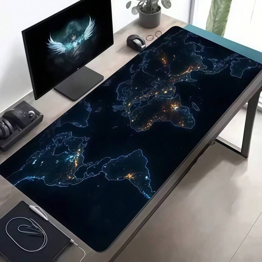 单包装超大游戏鼠标垫,XXL 超大布面(世界地图图案) - 可水洗表面,超大桌面垫,适用于电脑、办公室和游戏 - 深蓝色背景搭配金色大陆图案 - 专业游戏玩家和学生的理想礼物 - 极致的追踪和稳定性性能 - 专业电竞级别 - 防滑底座 - 覆盖整个桌面 - 电脑配件 - 世界地圖 - 查看 1