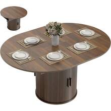43.3" To 59" Extendable Round Dining Table For 4-6, Farmhouse Transformer Dining Room Table With Removable Leaves, Circle Kitchen Table With Sliding Doors, Kitchen, Living Room, Walnut - Walnut - 查看 2