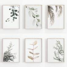 Póster botánico nórdico de estética minimalista, pintura en lienzo, hojas de palmera de eucalipto, planta artística, decoración de pared imprimible - 02 - Ver 1