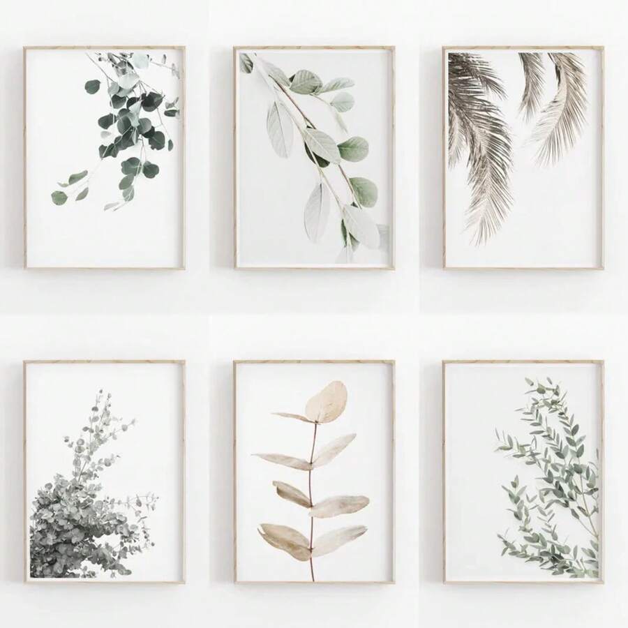 Póster botánico nórdico de estética minimalista, pintura en lienzo, hojas de palmera de eucalipto, planta artística, decoración de pared imprimible - 02 - Ver 1