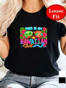 Camisetas ligeras con estampados gráficos, camisa hawaiana, estampado de vacaciones en la playa, camiseta de manga corta con cuello redondo, top casual de primavera/verano, ropa de mujer de talla grande, 100% algodón, opción popular. - Negro - Ver 4