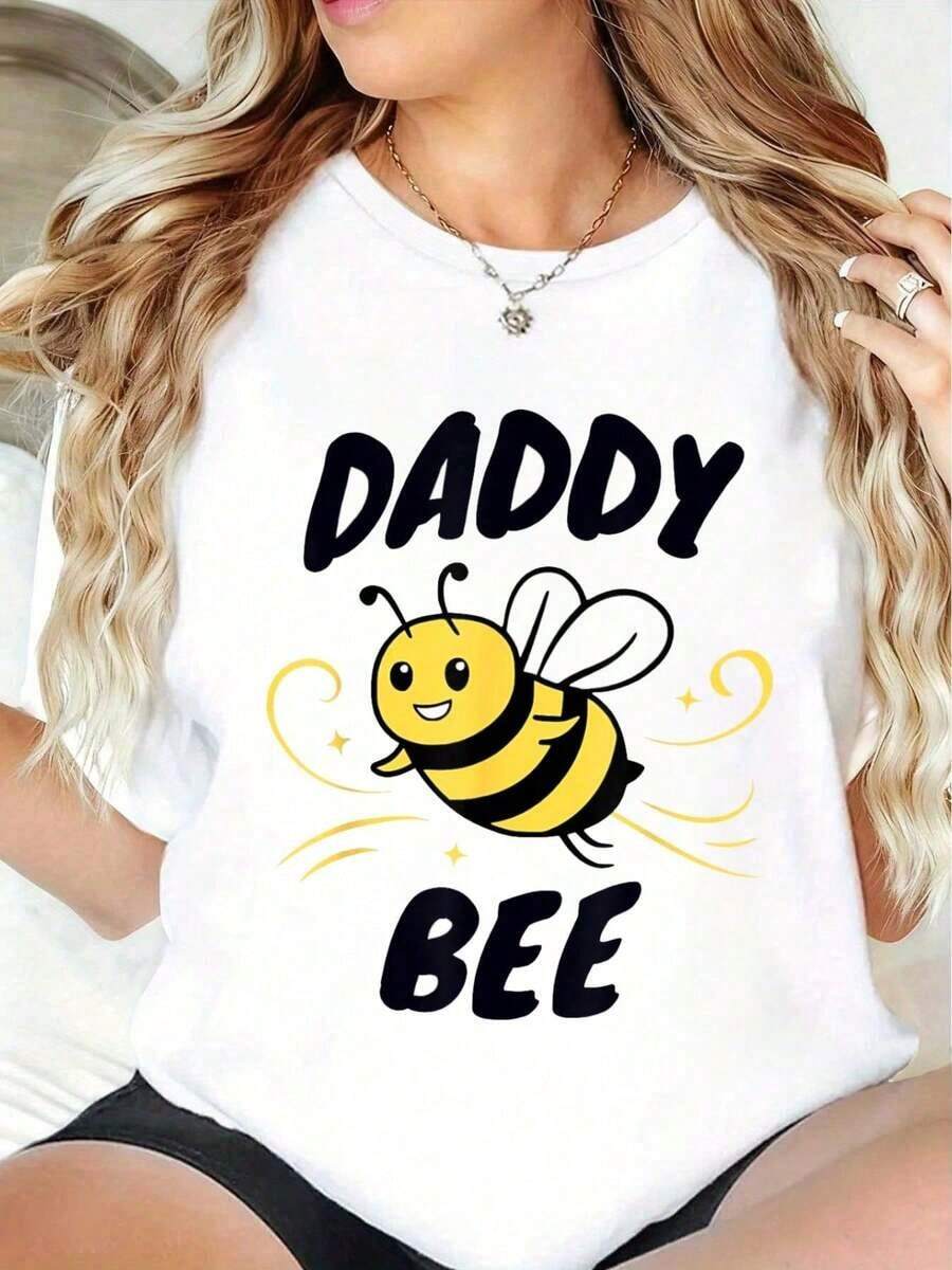 100% algodón, Talla Grande, Camisetas Familia Bee 100% Algodón, Camiseta con Estampado Temático de Abeja para Papá, para Fiesta de Cumpleaños, Cuello Redondo, Mangas Cortas, Tela Elástica, Camiseta de Verano - Blanco - Ver 1