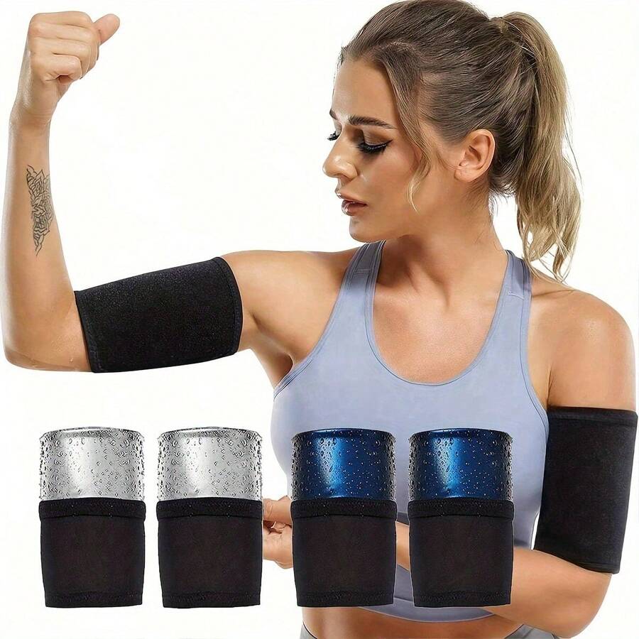 Z373 Random Color 1 Pair Of Women's Slim-Fit Arm Sleeves, Women's Tight-Fitting Arm Guards, Sweat-Enhancing Sauna Arm Bands, Suitable For Fitness, Sports, And Running - Blue - View 1