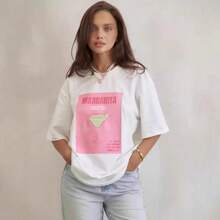 Camiseta de manga corta 100% algodón, estilo americano, moderna, holgada, estampada, rejuvenecedora, ideal para ir al trabajo. - Negro - Ver 2