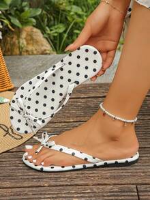New Fashionable Women Bow Thong Sandals, Suitable For Home, Dates, Holidays, Weddings, Beach - White - View 11