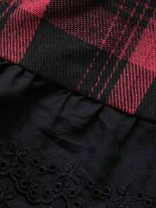 Top holgado y versátil de mujer con tirantes a cuadros, parches, bordados y decoración de lazo en la parte delantera, apto para otoño/invierno y verano - Rojo - Ver 9