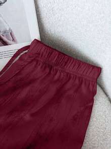 LUNE Loose Ink Paint Print Satin Loose Fit Trousers - Bordeaux - View 5