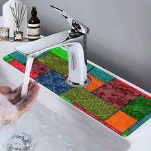 1pc Bohemian Pattern Printed Faucet Mat, Durable Polyester, Quick Drying, Easy To Clean, Suitable For Kitchen And Bathroom, Easy To Install, Daily Decor, Gift, Bathroom Mat, Durable Faucet Mat, Faucet Accessory - Multicolor - View 3