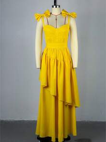 Vestido tirantes lazo cuello V volantes primavera 2026 - Amarillo - Ver 6