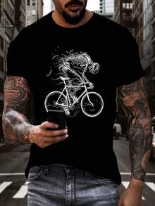 Skull Riding a Bicycle Vintage Pattern 3D Digital Print Men's T-Shirt, Casual  Hip-Hop Streetwear Apparel - Negro - Ver 1