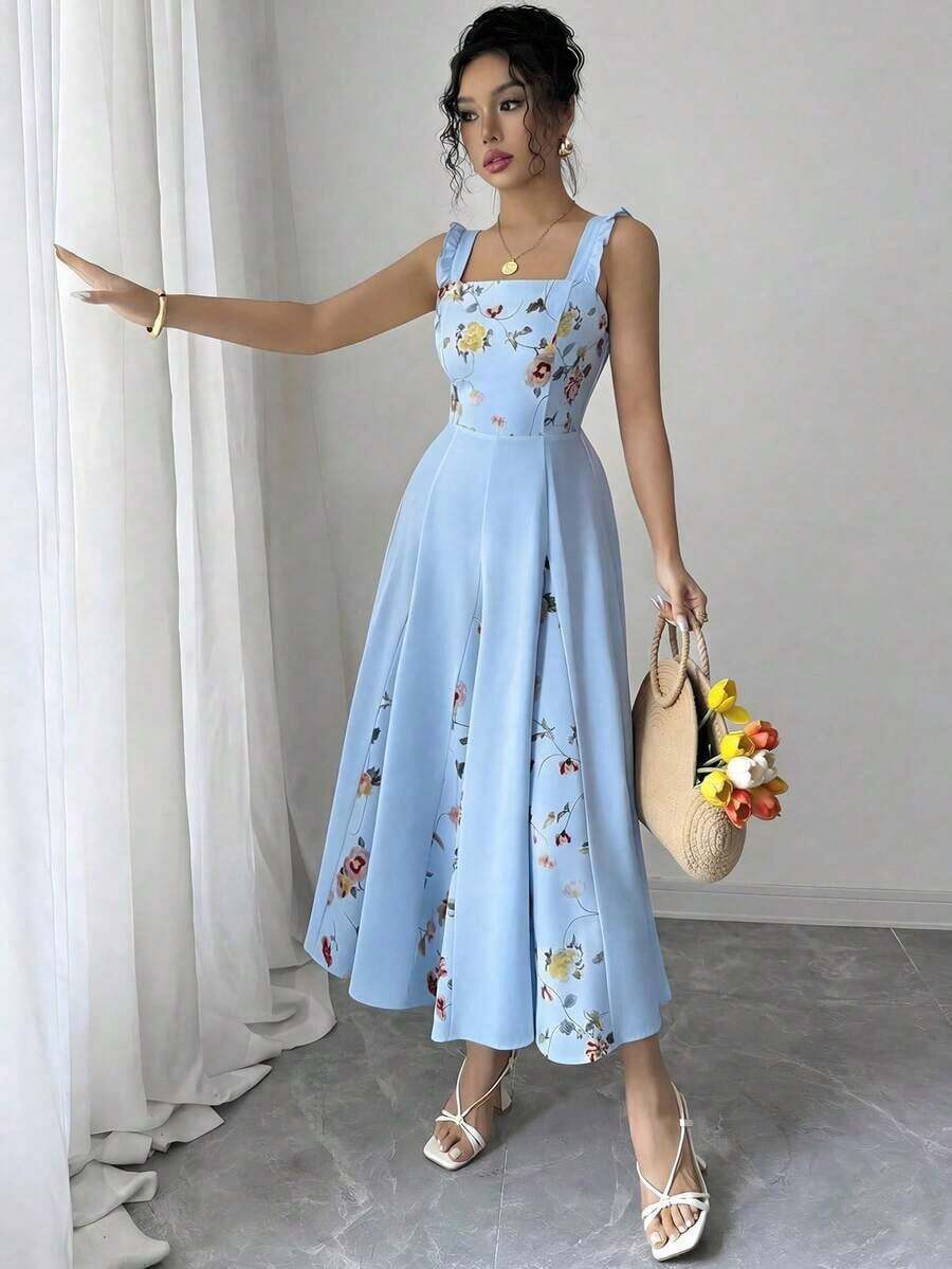 YHHElenzga Vestido de línea A con estampado de patchwork en la cintura para mujer, elegante para vacaciones, ir al trabajo y uso diario, sin mangasYHH - Azul - Ver 1