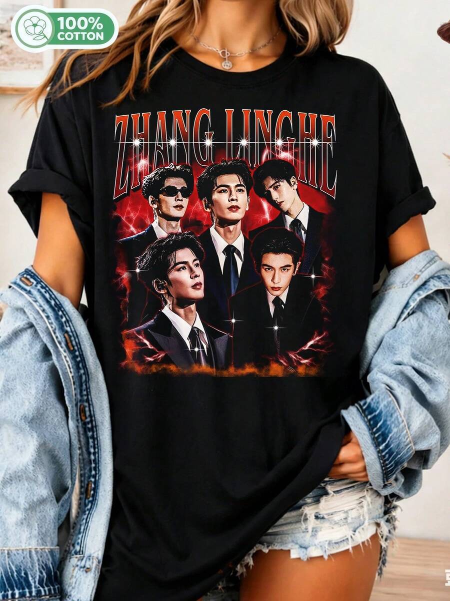 Vintage Zhang Linghe T-Shirt, C-Drama Fan Merchandise, Idol-Inspired T-Shirt, 90s Zhang Linghe Counterfeit T-Shirt, Fan Gift - Black - View 1