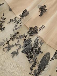 Vestido maxi de tirantes finos con contraste de malla con bordado de mariposa y flor, para vacaciones y playa, para mujer - Cafetería - Ver 5