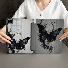1 件装黑色水墨蝴蝶印花保护套，带笔槽，适用于 iPad 10.9/10.2/ Air 第五代/Pro 11/第十代/9.7/Air 2/（第七代）/（第八代）/ Air 4/5/ Pro 11/ 第十代 10.9 英寸 2022 款智能保护套/ Air 13（M3 2025）/ Air 11（M3 2025）/ Air 11（M3 2025）/ 11（A16 2025），兼容华为 MatePad - 彩色 - 查看 2