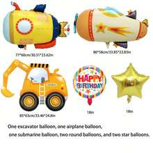 1pc Happy Birthday Bread Van, Ice Cream Truck, Steam Train, Excavator And Other Aluminum Foil Balloons, Construction Vehicle Theme Party Decorations - Multicolor - View 24