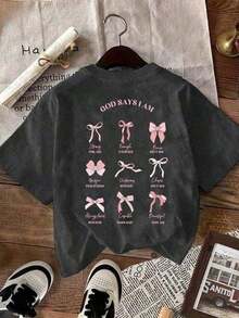 Nueva playera básica de manga corta para mujer: cuello redondo, corte holgado, estampado de‌lazosúltiples‌ de moda, tejido suave con caída perfecta y ultra combinable blusas para mujer playeras de mujer blusas casuales para dama - Negro - Ver 1