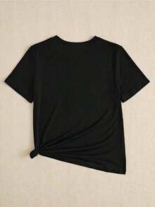 New Women's Round Neck T-Shirt, Short Sleeve, Loose Fit, Casual And Versatile With Letter 'a' Print, Soft Fabric And Good Drape, Women's Blouses, Women's T-Shirts, Casual Blouses For Ladies - 黑色 - 查看 2