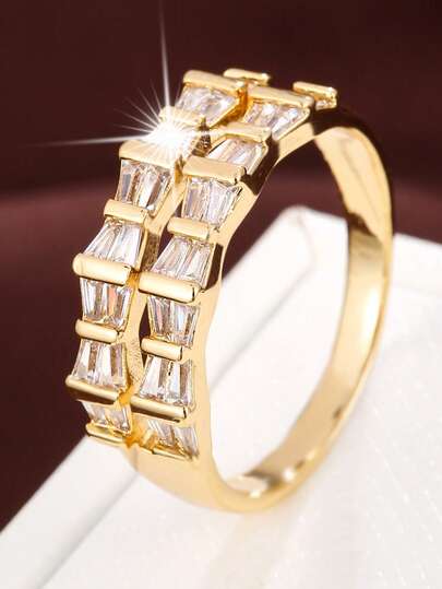 1pc Minimalist Bow-Tie Shaped Geometric Arrangement Design Cubic Zirconia Women Ring