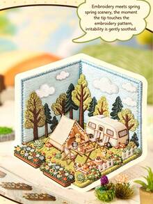 Spring Embroidery 3D Scene Stickers, Warm Country Style Room Aesthetic DIY Journal Stickers, Cute Cat And Floral Transparent Stickers, Suitable For Scrapbooking And Stress Relief Crafts, Back To School Season School Supplies - A - View 10