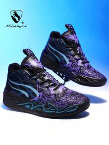 2025春季新款超轻厚底大码篮球鞋，大码女式户外休闲运动鞋，耐穿跑步鞋，柔软舒适徒步鞋，减震休闲鞋（注：鞋底为手工绘制，涂层不均匀，图案随机不对称。）（尺码偏小，建议选购大一码！） - 紫黑 - 查看 8
