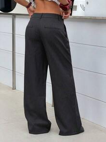 Pantalones anchos casuales elegantes y estilizadores de alta gama para mujer - Negro - Ver 2