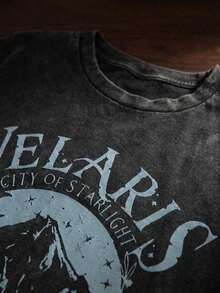 Velaris ACOTAR, Velaris City Of Starlight, Women's Black Washed Crew Neck Short Sleeve T-Shirt, Slim Fit, Punk Style, Versatile, Korean Style, Comfortable, Retro, Y2k Style, From The Washable Retro Series Of Pure Cotton T-Shirts, Makes It Easy To Create Retro Casual Wear. They Are Suitable For Daily Commutes, Leisure Outings, And Everyday Outfits. Classic Retro Style Women's Clothing - 黑色 - 查看 8
