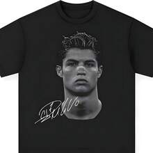 Camiseta CR7s vestido de día de San Valentín Ropa, Impresión de patrones periféricos Marca de lujo de algodón puro Camiseta de manga corta para hombres y mujeres - Negro - Ver 1