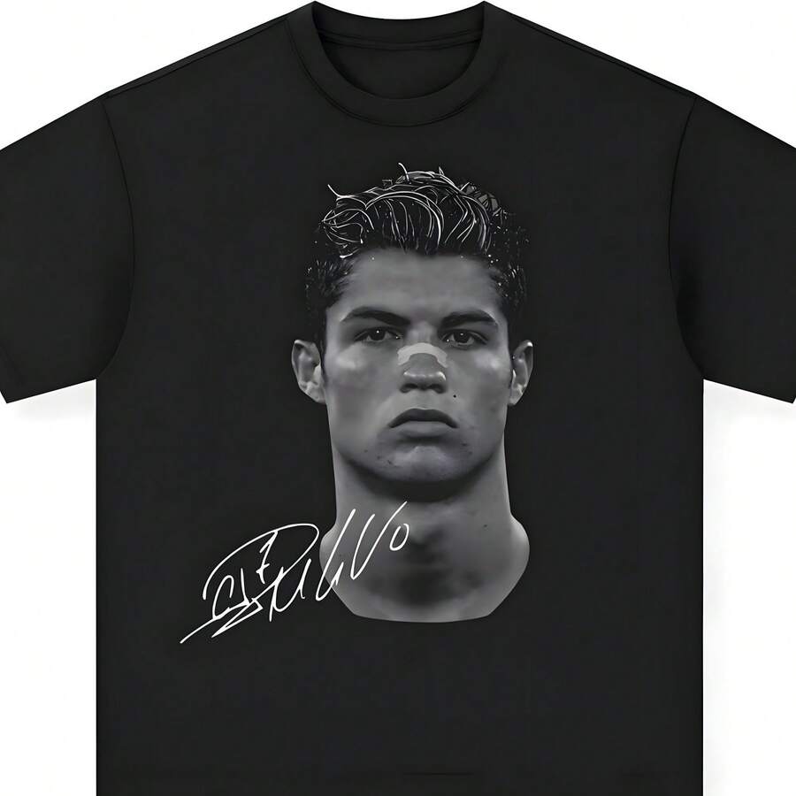 Camiseta CR7s vestido de día de San Valentín Ropa, Impresión de patrones periféricos Marca de lujo de algodón puro Camiseta de manga corta para hombres y mujeres - Negro - Ver 1