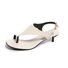 FEIAONI Niche Toe-Ring Roman Sandals, French Round Toe Thin Strap High Heel Slide Sandals For Summer - White - View 1