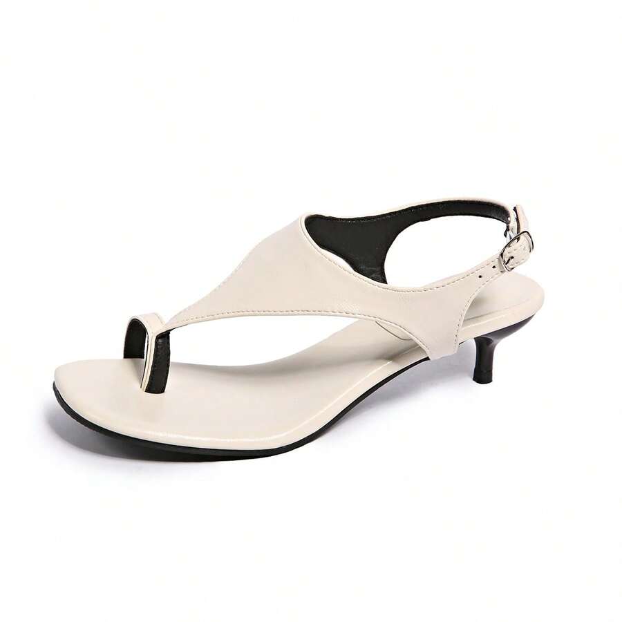 FEIAONI Niche Toe-Ring Roman Sandals, French Round Toe Thin Strap High Heel Slide Sandals For Summer - White - View 1