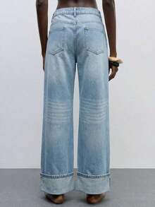 Maija Jeans anchos de pierna ancha, minimalistas y sueltos con puños para mujer - Lavado ligero - Ver 2