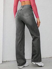 Jeans de mezclilla casuales de unicolor para mujer - Gris - Ver 2