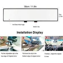 1 Espejo retrovisor, un espejo retrovisor panorámico convexo de 30 cm (11.81 pulgadas) con un espejo retrovisor de ángulo amplio incorporado con clip, que reduce eficazmente los puntos ciegos y aumenta la visibilidad al conducir. - Negro - Ver 4