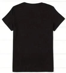 Camiseta de cuello redondo estampada para niñas, camiseta casual de manga corta para primavera y verano, ropa de mujer - Negro - Ver 2