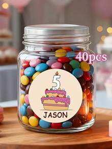 8/20/40pc Custom Birthday Cup Stickers, Personalized Name & Age Water Bottle Labels With Cartoon Candle Cake Design, Self-Adhesive Round Stickers, Celebration Labels, Baptism Invitations & Gift Wrapping Favors, Sweet Happy Birthday Party Decorations - Multicolor - View 7