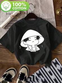 Camiseta de mujer con estampado de personaje de dibujo animado AGUST D - Camiseta casual de manga corta con cuello redondo, transpirable y lavable a máquina para verano y primavera, camisetas para damas, atuendo casual, camiseta gráfica, camiseta cómoda, moda de primavera, diseño juguetón, material suave, camiseta impresa, amantes de la moda ofertas de playera de hombre, tops, sudaderas para mujer - Negro - Ver 6