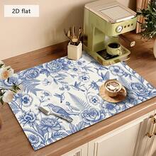 1pc Floral & Hummingbird Pattern Absorbent Drying Mat, Suitable For Dining Table And Cafe, Multipurpose Drainage Pad, Home Gift, Desktop Decor - XYLSD-366 - View 4