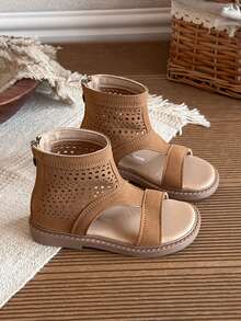 2026 Summer New Girls Roman Sandals, Hollow Breathable Cool British Style Children Princess Shoes, Soft Non-Slip Outdoor Beach Shoes For Big Kids - Camel - View 5