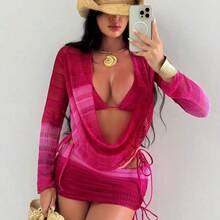 Swim  4pcs Women's New Sexy Bikini Set: Spaghetti Strap Backless Top, Side Tie Shirt, Side Tie Shorts, And Sexy Side Tie Skirt For Summer Beach Vacation - Azul - Ver 2