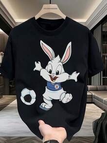 Sports T-Shirt, Blue T-Shirt With Rabbit - 100% Soft And Comfortable, Short Sleeve, Round Neck, Summer T-Shirt, Custom Design T-Shirt, Casual And Versatile, For Outdoor Sports, Travel And Meetings, Fishing, Golf T-Shirt, Ideal 's Day, Sets And Gifts For Sports Fans, Fashion And. - 黑色 - 查看 7