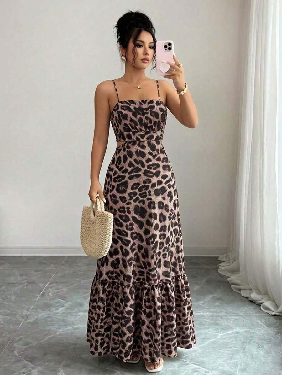 Vestido largo elegante de mujer con estampado y cintura ceñida - Multicolor 4 - Ver 1