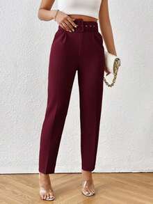 Pantalones entallados con cinturón - Rojo - Ver 3