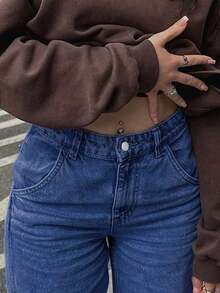 NVFelix 2026 Nuevos jeans de tiro alto, rectos y holgados para mujeres, elegante estilo casual Y2K streetwear, adecuado para primavera/verano - Azul lavado medio - Ver 4