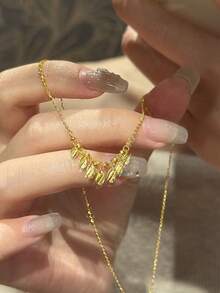 1 chiếc vòng cổ mặt dây chuyền hình đĩa lông vũ vàng óng ánh bán chạy nhất, kiểu dáng tối giản hiện đại theo phong cách Trung Hoa, vòng cổ thời trang hàng ngày dành cho nữ. - Vòng cổ tròn rạng rỡ - Xem 2